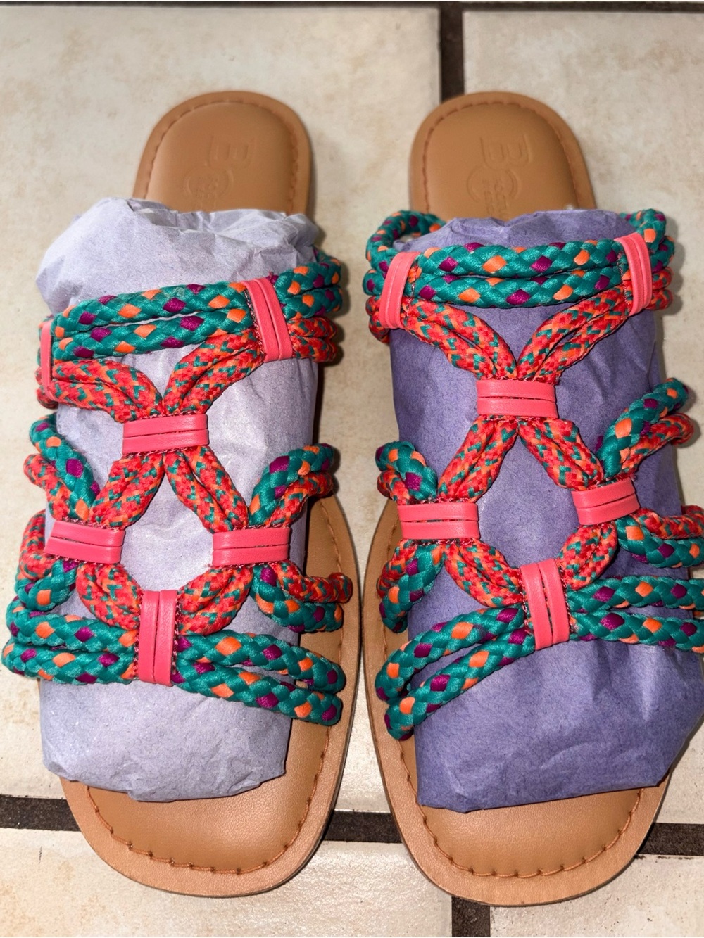 Anthropology BC Footwear Colorful Braided Slide Sandals - Pink, Teal & Purple